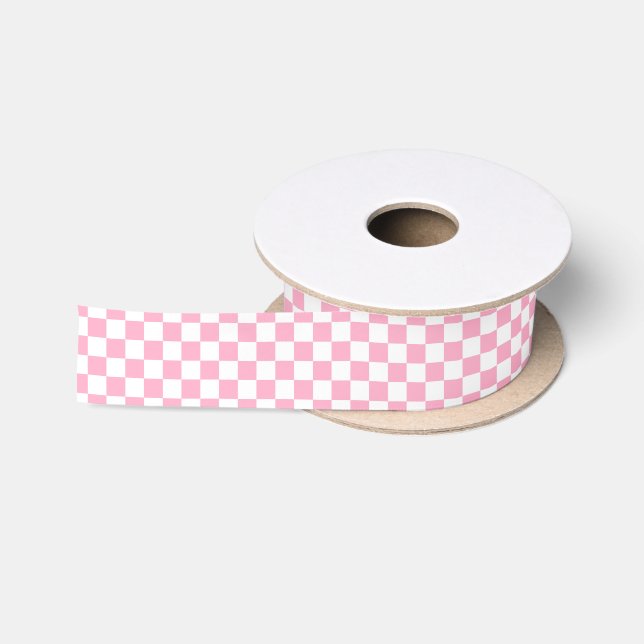 Kariertes rosa und Weiß Satinband (Spule)