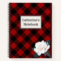 Kariertes Rot-Buffalo-Notebook mit  Rose