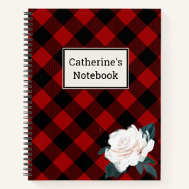 Kariertes Rot-Buffalo-Notebook mit  Rose Notizbuch
