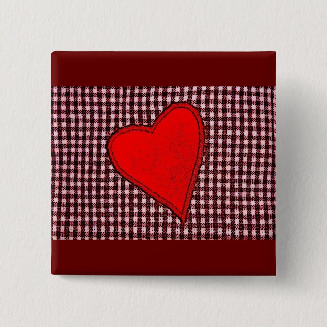 Kariertes Rotes Herz Button (Vorderseite)