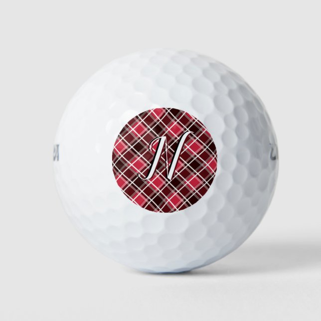 Kariertes rotes Monogramm aus Tartan, kundenspezif Golfball (Vorderseite)