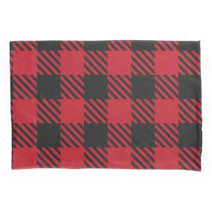 Kariertes rotes Schwarzes Buffalo Quadrat Muster 1 Kissenbezug