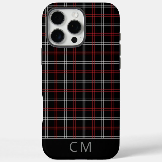 Kariertes rotes Tartan-Muster Monogramm Modernes iPhone 16 Pro Max Hülle (Rückseite)