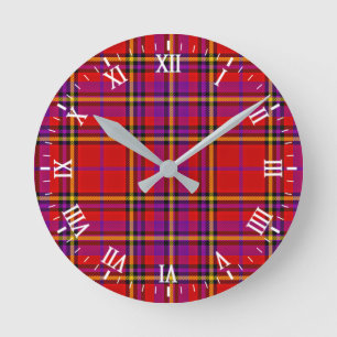 Kariertes rotes Tartan Swahili Prüfmuster-54813 Runde Wanduhr