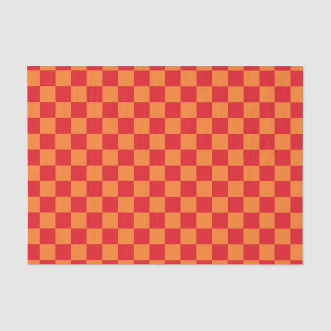 Kariertes Rotes und orange Seidenpapier (Vorderseite)