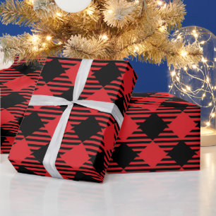 Kariertes, rotes und schwarzes Büffel Geschenkpapier