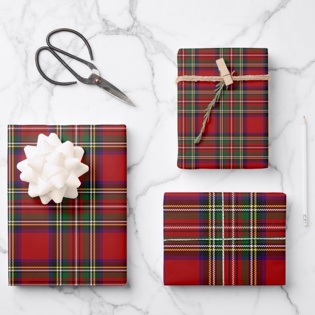 Kariertes rotes Verpackungspapier Geschenkpapier Set (Vorderseite)