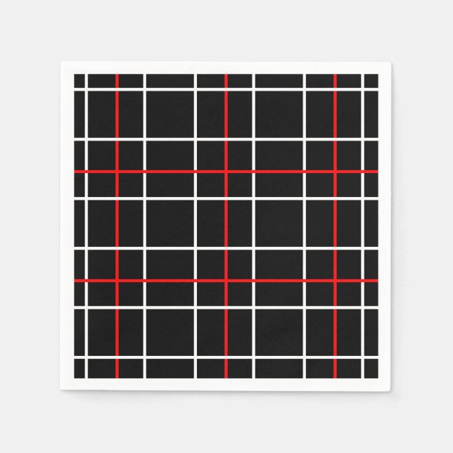 Kariertes rotes, weißes grafisches Liniendesign Serviette (Vorderseite)