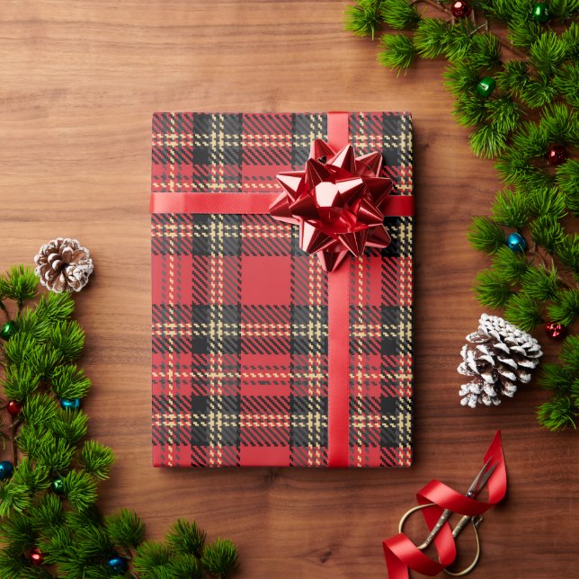 Kariertes rustikales, schwarz-gelbes Tartan-Muster Geschenkpapier (Feiertagsgeschenk)