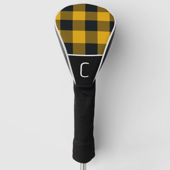 Kariertes Schachbrett-Muster in Gelb und Schwarz B Golf Headcover (Vorderseite)