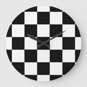 Kariertes Schachbrett-Schwarzweiss-Muster Große Wanduhr