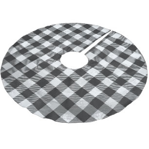 Kariertes Schottenmuster Schwarz und Weiß Polyester Weihnachtsbaumdecke