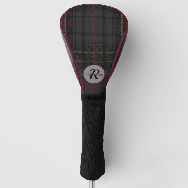 Kariertes Schwarz-Graue-Männer-Monogramm-Geschenk Golf Headcover (Vorderseite)