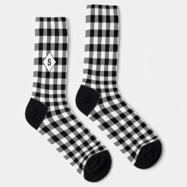 Kariertes Schwarz-Weiß-Monogramm Socken