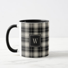 Kariertes Schwarz-Weiß-Muster mit Monogramm Tasse
