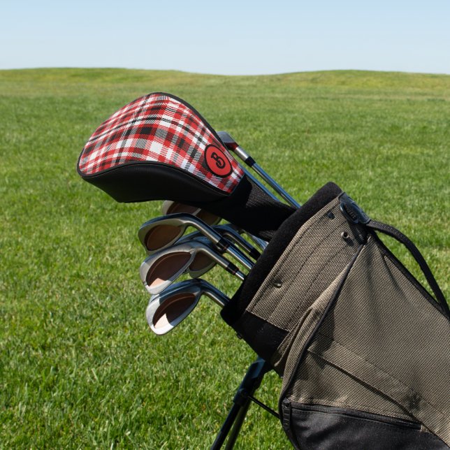 kariertes Schwarz-weißes und rotes Muster Golf Headcover (In SItu)
