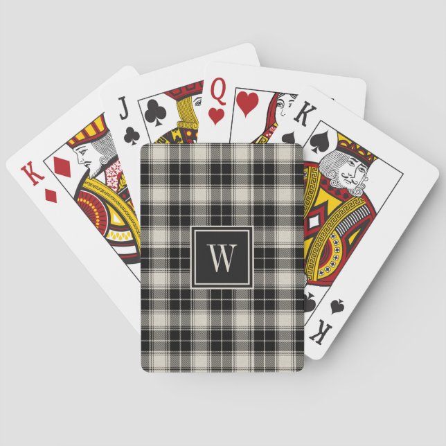 Kariertes Schwarzes Tartan-Muster mit Monogramm Spielkarten (Rückseite)