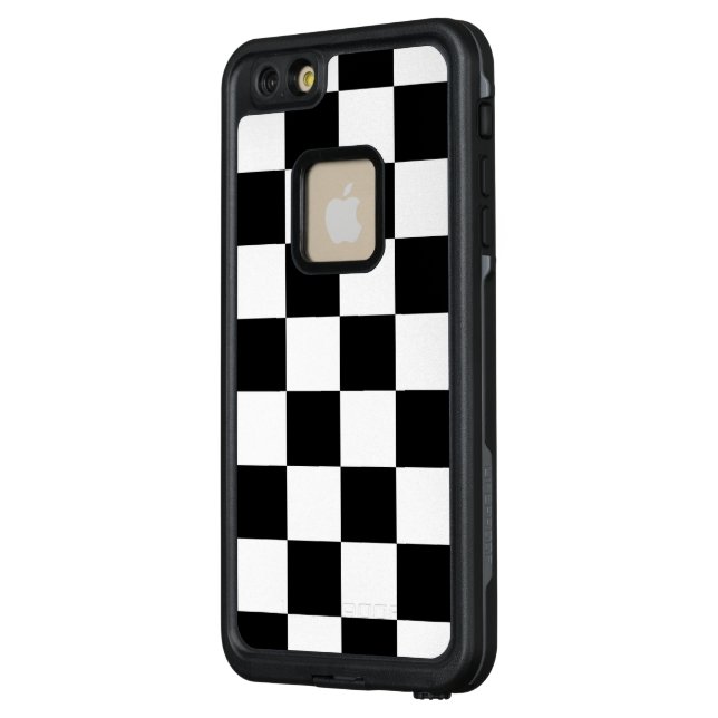 Kariertes Schwarzweiss-Muster LifeProof iPhone Hülle (Hinten/Links)