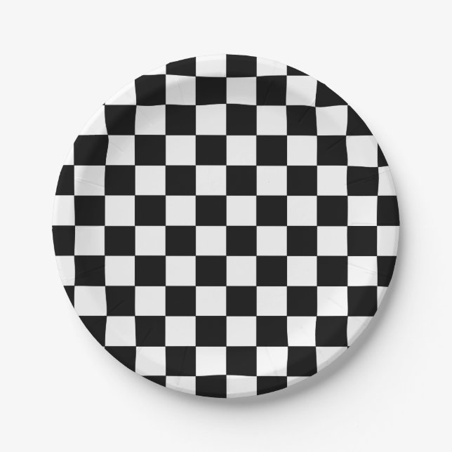 Kariertes Schwarzweiss Pappteller (Vorderseite)