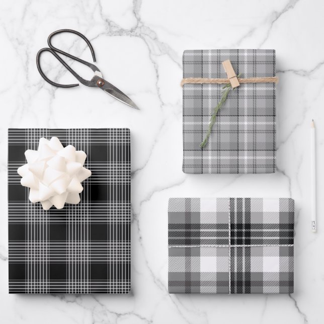 Kariertes Set für schwarz-graue Streifenpapiere Geschenkpapier Set (Vorderseite)