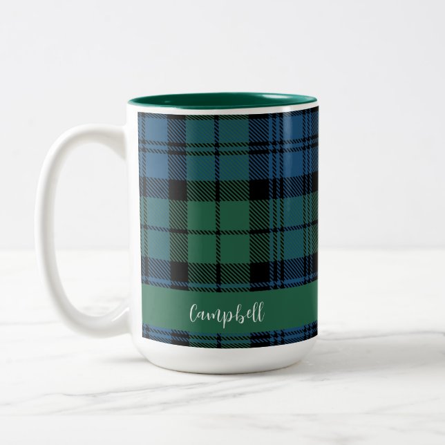 Kariertes Skript Custom Clan Campbell Tartan Zweifarbige Tasse (Links)