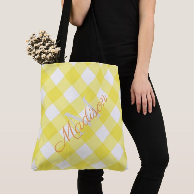Kariertes Summer Yellow Niedlich Girenname Monogra Tasche (Von Nahem)