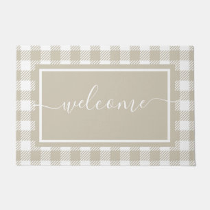 Kariertes Tan und White Gingham Pattern Willkommen Fußmatte