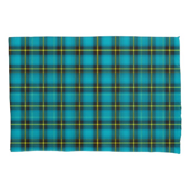 Kariertes Tartan Blau-Gelb-Muster Trendsetter Kissenbezug (Vorderseite)