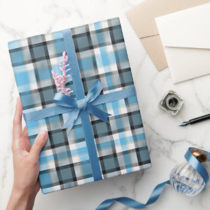 Kariertes Tartan Blaues Weiß Muster Geschenkpapier