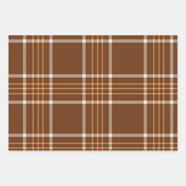 Kariertes tartan Herbstbraun und beige Muster Geschenkpapier Set (Vorderseite)