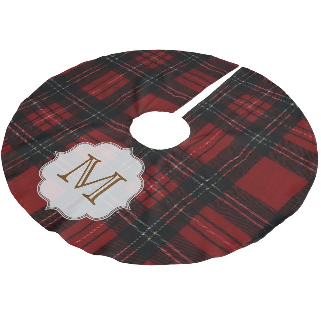 Kariertes Tartan Monogram Ursprünglicher Baumrock Polyester Weihnachtsbaumdecke (Schrägansicht)