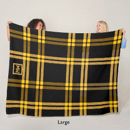 Kariertes Tartan-Monogramm aus Schwarz und Gold Fleecedecke
