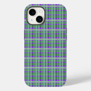 Kariertes Tartan-Muster Grün Streifen auf Lila iPhone 14 Hülle