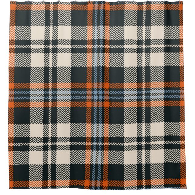Kariertes Tartan-Muster Herbst in Schwarz, Orange, Duschvorhang (Vorderseite)