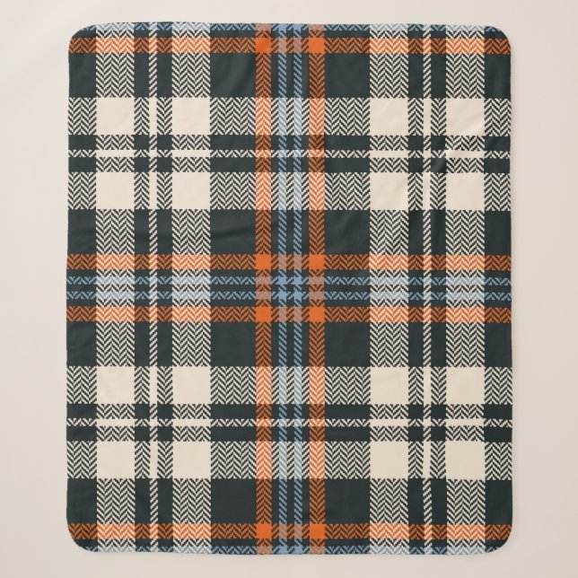 Kariertes Tartan-Muster Herbst in Schwarz, Orange, Sherpadecke (Vorderseite)