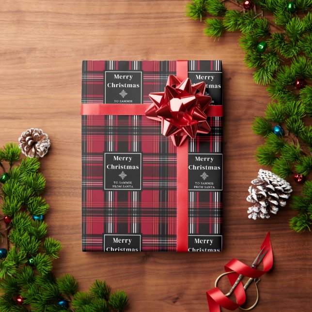 Kariertes Tartan-Muster in Rot und Schwarz mit Tex Geschenkpapier (Feiertagsgeschenk)