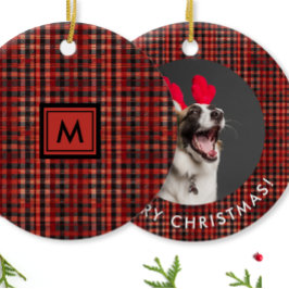 Kariertes Tartan-Muster Monogram Keramik Ornament