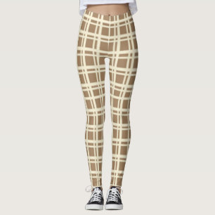 Kariertes Tartan-Prüfmuster in Beige Leggings