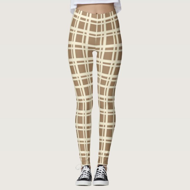 Kariertes Tartan-Prüfmuster in Beige  Leggings (Vorderseite)