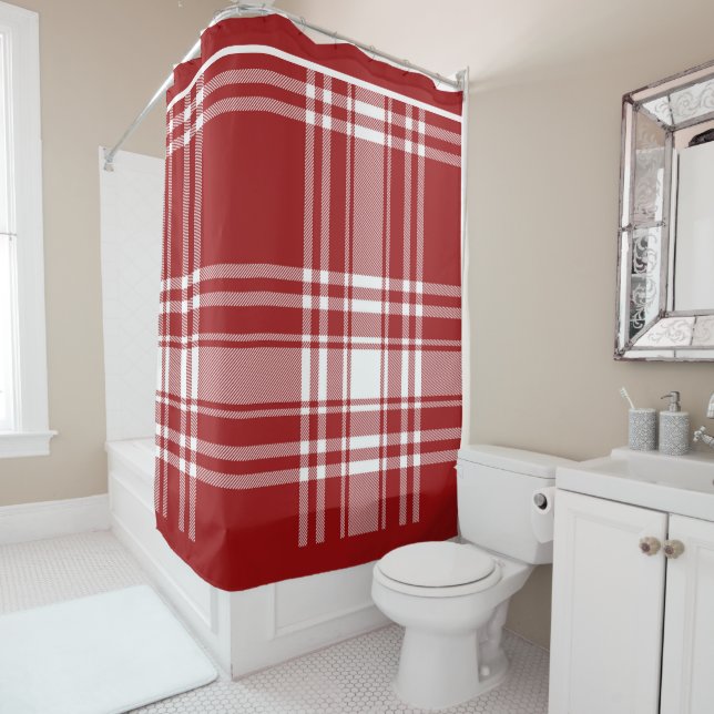 Kariertes Tartan Red White Holiday Saison Weihnach Duschvorhang (Beispiel)