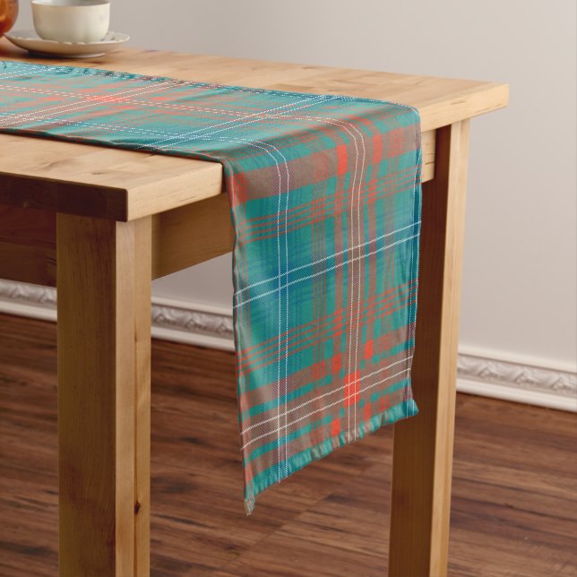 Kariertes Tartan Türkis Orange Kurzer Tischläufer (Beispiel)