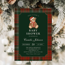 Kariertes Teddybär-Baby-Shower-Einladung