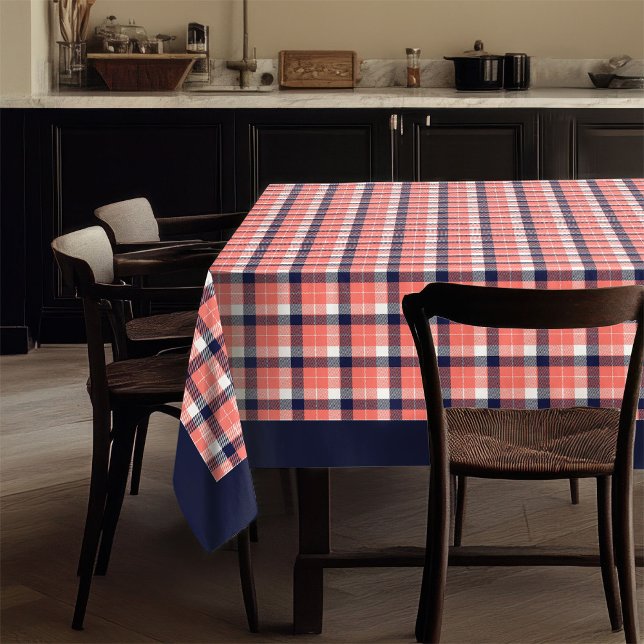 Kariertes Tischdekor in Coral Navy Stilvolle Tisch Tischdecke (Plaid Tablecloth in Coral Navy Stylish Table Decor)