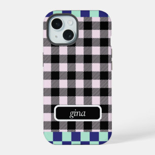 Kariertes Vichy-Personalized iPhone 15 Hülle