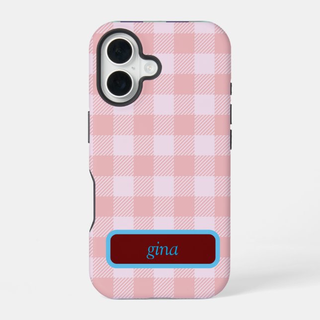 Kariertes Vichy-Personalized iPhone 16 Hülle (Rückseite)
