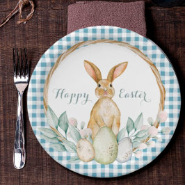 Kariertes Wasserfarben Blumenreath Frost Ostern Pappteller