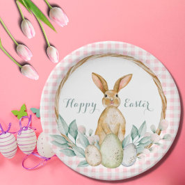 Kariertes Wasserfarben Blumenreath Frost Ostern Pappteller