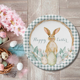 Kariertes Wasserfarben Blumenreath Frost Ostern Pappteller