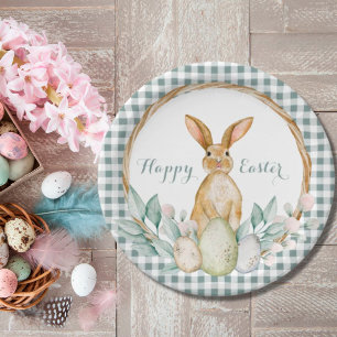 Kariertes Wasserfarben Blumenreath Frost Ostern Pappteller