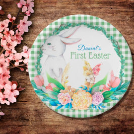 Kariertes Wasserfarben Blumenregen Erste Osterfeie Pappteller